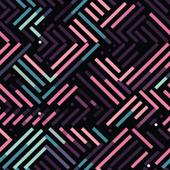 Geometric Abstraction: A Pastel Pattern of Linear Shapes on a Striped Black Background