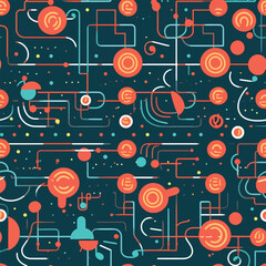 Orbiting Geometry: A Seamless Pattern of Linear Patterns and Shapes