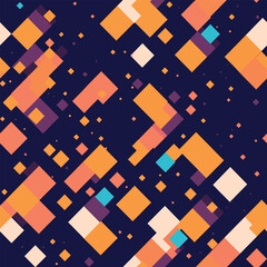 Abstract Mosaic: A Seamless Vector Pattern of Blocks, Dots, and Diagonals in Dark Blue and Orange
