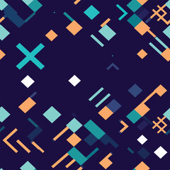 Block Party: A Seamless Vector Pattern of Geometric Shapes in Dark Blue and Orange