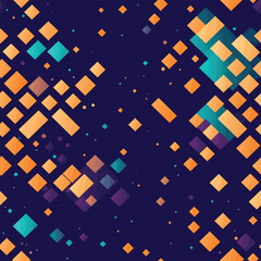 Chromatic Geometry: A Seamless Pattern of Rectangles, Dots, and Diagonals in Dark Blue and Orange