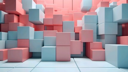 Fototapeta premium Abstract geometric composition with cubes in blue and pink colors. Generative ai illustration