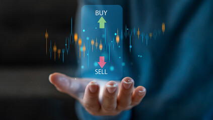 Successful of hand trader trading stock exchange graph money, global economic, trader investor, graph money of block chain stock market cryptocurrency selling and buy with price chart data graph