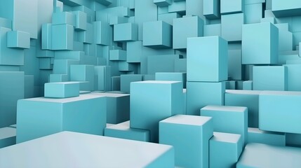 Abstract geometric composition with cubes in cyan color. Generative ai illustration