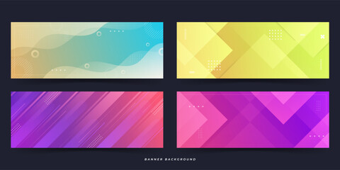banner background. colorful, gradation, varied, abstract, memphis style, 4 sets of collections