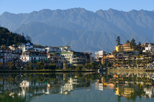 Sapa lake and town in Sapa, Vietnam