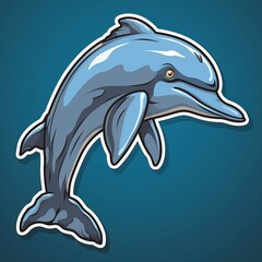 Fototapeta premium Dolphin Sticker, Cartoon Style, Monotone Colors, dolphin jumping out of water, cute dolphin sticker with blue background, Generative AI
