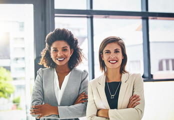 Our partnership has only ever seen big profits. Portrait of two confident young businesswomen...
