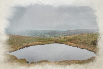 Digital watercolour painting of The Mermaid Pool, Blake Mere in the Peak District National Park.