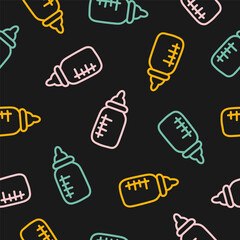 Seamless pattern with colorful baby bottles