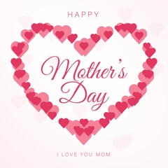 happy mother's day banner with pink heart illustration