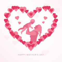 mother holding child in heart illustration, happy mother's day banner