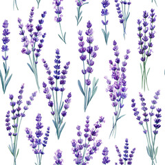 Naklejka premium Violet flowers. Wildflower lavender hand drawing, flower watercolor style. Floral seamless pattern, wrapper.