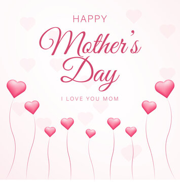 happy mother's day banner with pink balloons illustration