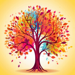 colorful tree with vibrant leaves, elegant tree, autumn tree, autumn leaves