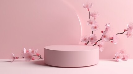 Photo podium or pedestal with chrysanthemum flowers mockup for your cosmetic products