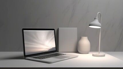 modern laptop with lamp