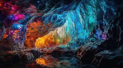 abstract nature background of colorful ice cave in winter cold weather, Generative Ai