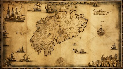 Vintage old aged map on an old antique parchment. Generative AI.  