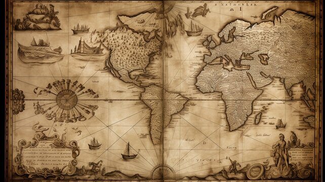 Vintage old aged map on an old antique parchment. Generative AI.  