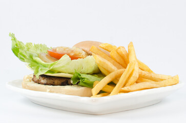 Hamburger with fries