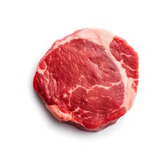 Fototapeta premium Fresh raw beef steak isolated on white background. Top view. Flat lay