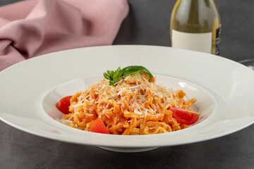 Spaghetti with Marinara sauce served in a fine dining restaurant