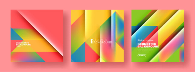 Set of abstract backgrounds - overlapping triangles with fluid gradients design. Collection of covers, templates, flyers, placards, brochures, banners