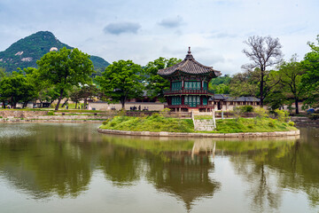 Spring in Gyeongbokgung Palace-View of Hyangwonjeong Pavilion- Seoul, Korea