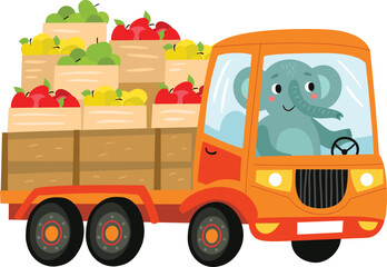 The elephant is driving a truck. Vector illustration - 599518114