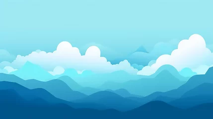 Rolgordijnen blue landscape mountains and clouds, generative ai, digital illustration. © Binary Studio