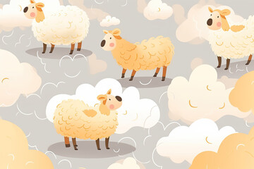Clouds and some sheep illustration. AI generative.