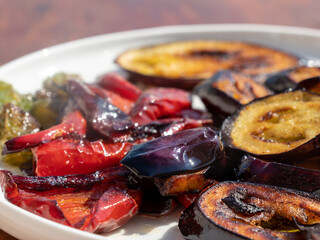 close-up of fried peppers and peppers 