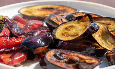 close-up of fried peppers and peppers 