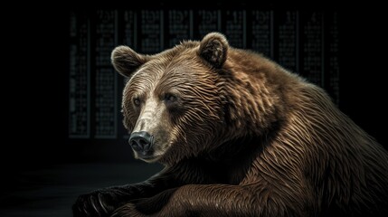 Obraz premium Bear. Exchange trading. Data analysis. Business analysis. Finance chart. Trade arrow. Finance management. Finance forex trading technology. Currency background. Modern design.