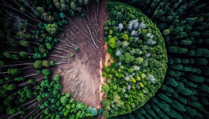 Split view concept of forest environmental problem aerial