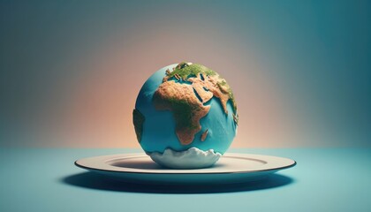 Globe model placed on plate for serve menu in famous hotels. International cuisine is practiced around the world. World food inter concept