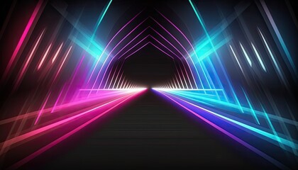Fototapeta na wymiar Abstract neon lights tunel background with pink and blue lights 