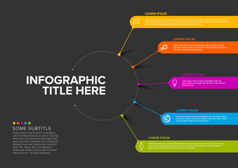 Vector dark multipurpose Infographic template with five stripes elements