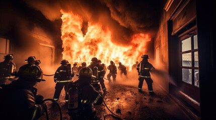 Firefighters extinguish the building. Generative AI