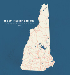 New Hampshire map vector poster flyer - obrazy, fototapety, plakaty