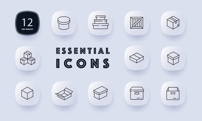 Cardboard boxes icon set. Perfect for, storage, or moving. Packaging concept. Neomorphism style. Vector line icon for Business