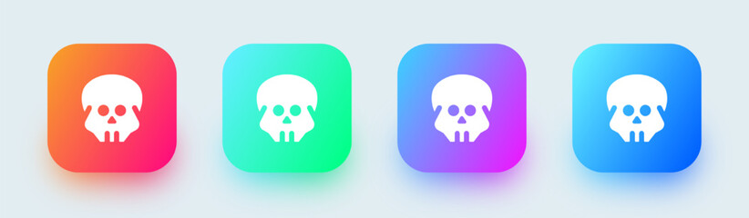 Skull solid icon in square gradient colors. Skeleton signs vector illustration.