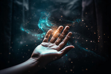 A hand reaching up to the light of a star AI generation