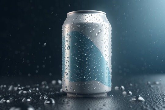 Empty tin can with water drops mock up AI generation