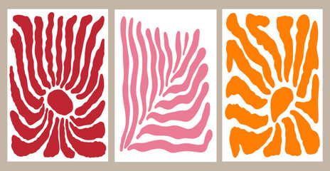 Modern abstract flowers in the fashionable Matisse style. Vector minimalistic botanical poster, wallpaper, wall decor, invitation, postcard.