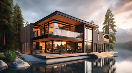 Obraz premium modern house design with a bold and refined facade, a warm color palette and great attention to detail