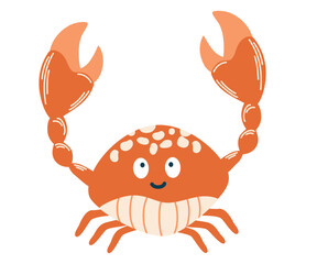 Cartoon crab. Ocean kawaii animal, underwater life. Hand draw vector cartoon character crab vector illustration isolated on white background.