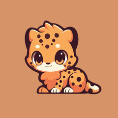 A cartoon illustration of a cheetah with a cute face.