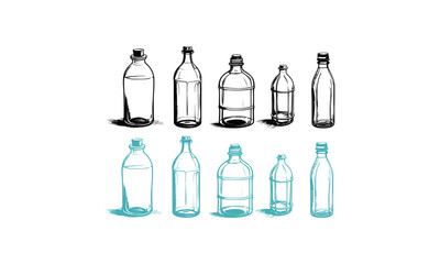 Five style Glass Bottle Vector, vintage essential oils bottles vector, essential oils bottles, Medicine bottles vector.